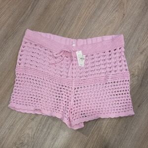 Aerie Pink Crochet Knit High-Waist Shorts Size XXL Nwt